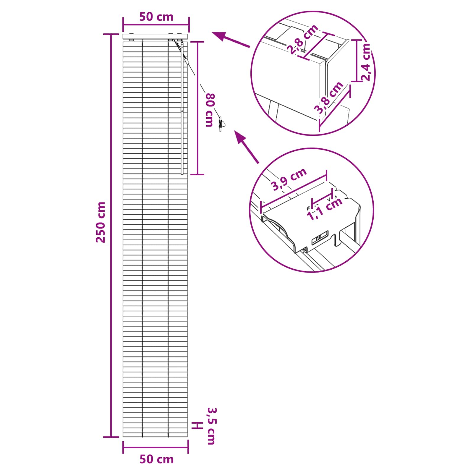 Venecijanska roleta Crna 50 x 250 cm 35 mm