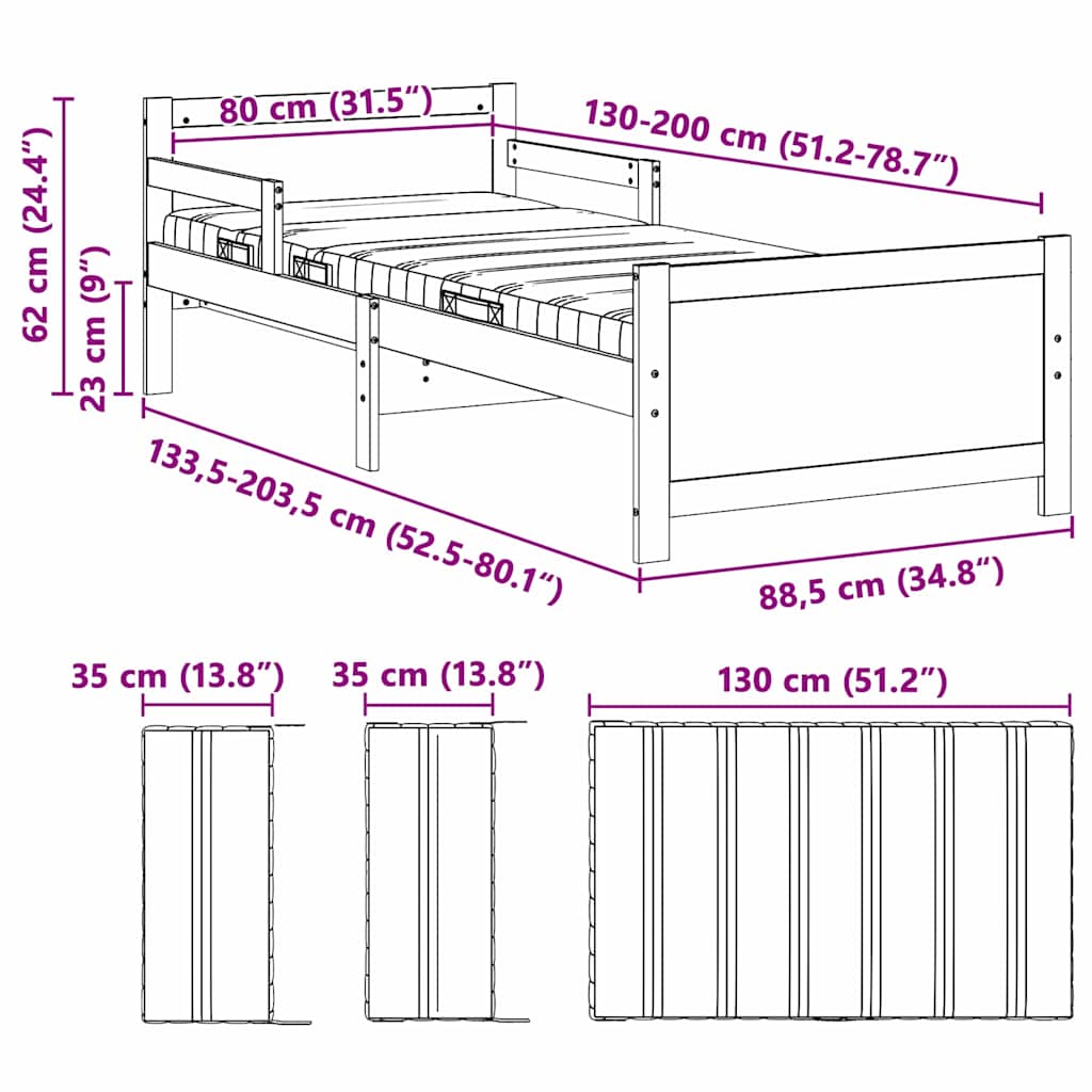 Krevet s produžetnim madracem s uzglavljem Smeđa 80 x 200 cm