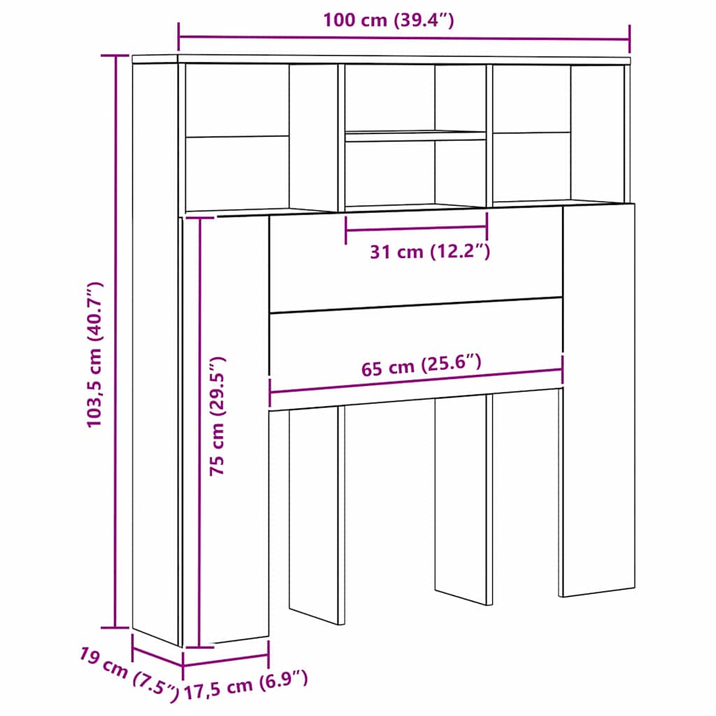 Glava kreveta s ormarićem Zidne Crni hrast 100 x 19 x 103,5 cm