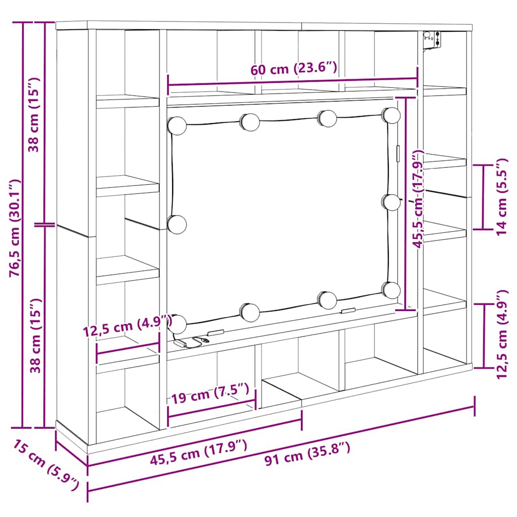 Ogledalo ormar Crni hrast 91 x 15 x 76,5 cm Konstruirano drvo
