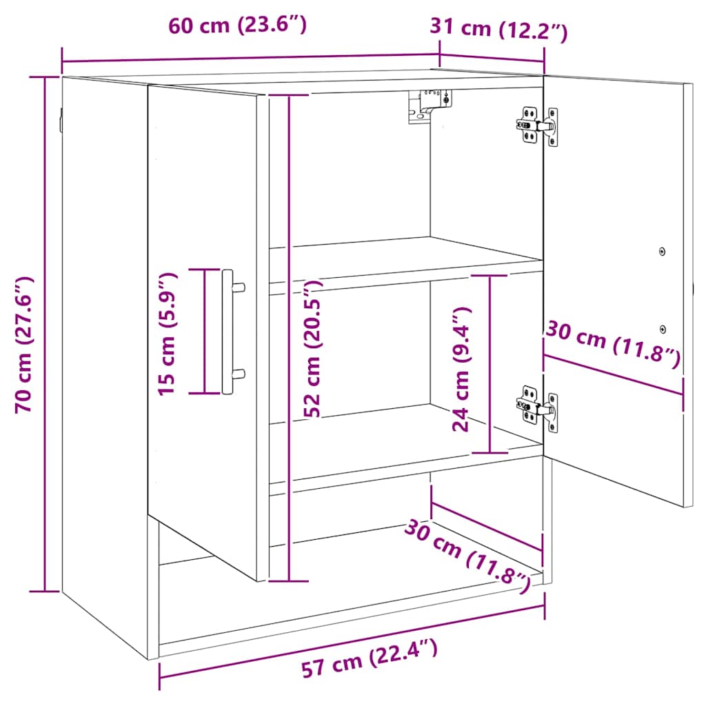 Ormar za Zid 60 x 31 x 70 cm Konstruirano drvo Crni hrast