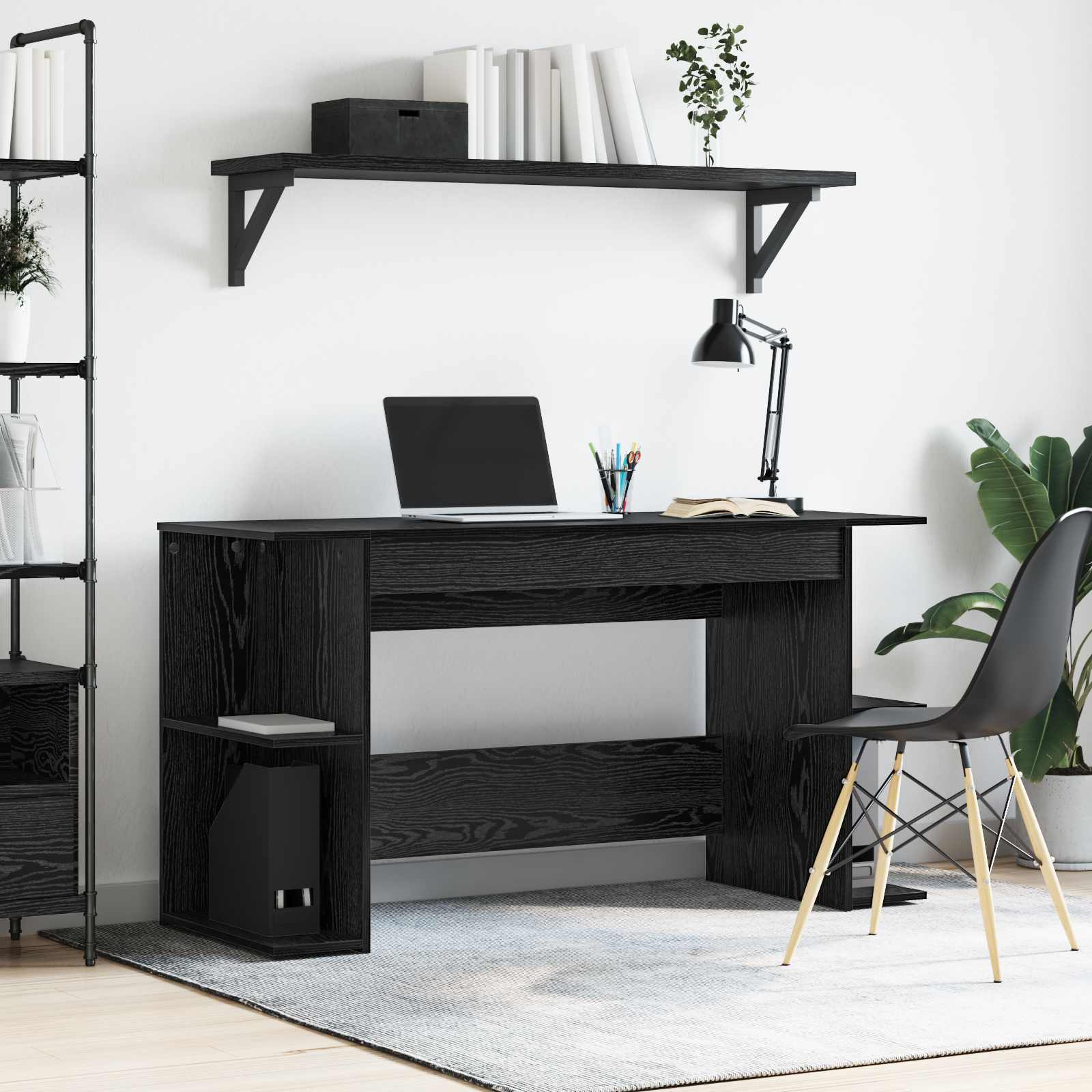 Stol s policom Crni hrast 140 x 50 x 75 cm Konstruirano drvo