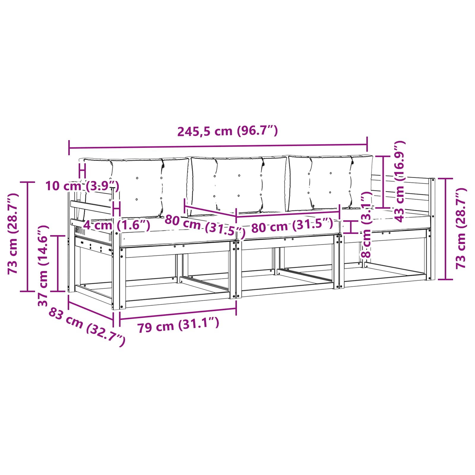 Set vanjskih sofa s jastukom 3 pcs Bijela i krem Poliester