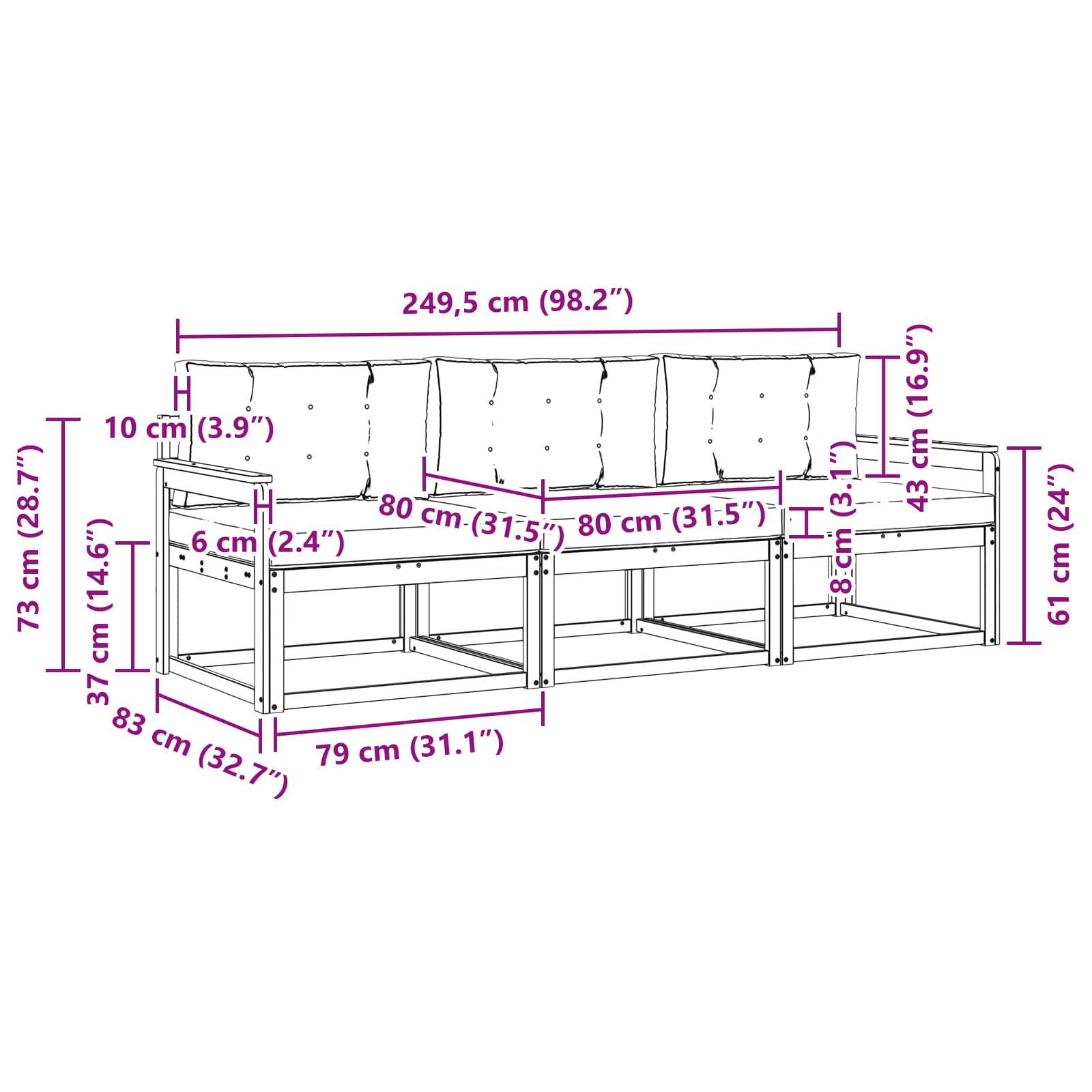 Set vanjskih sofa s jastukom 3 pcs Bijela i antracit Poliester