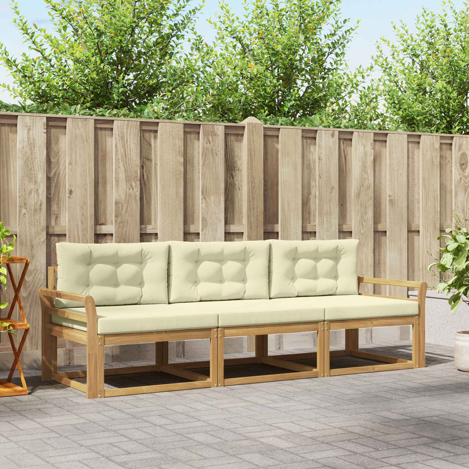 Set vanjskih sofa s jastukom 3 pcs Bijela i krem Poliester