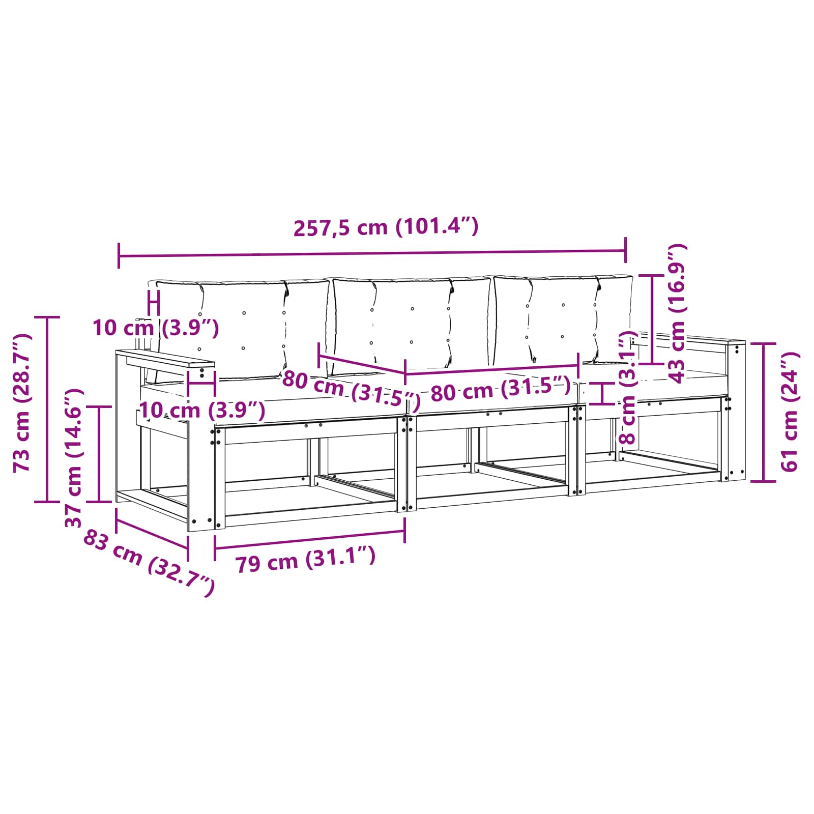 Set vanjskih sofa s jastukom 3 pcs Bijela i bež Poliester