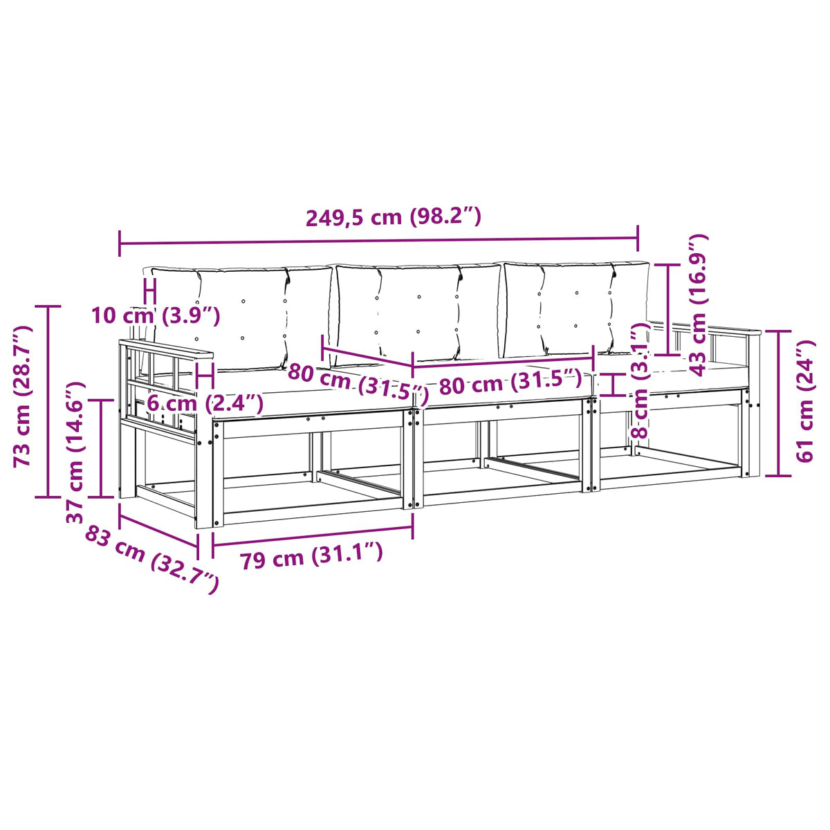 Set vanjskih sofa 3 kom. Bijela i krem Poliester