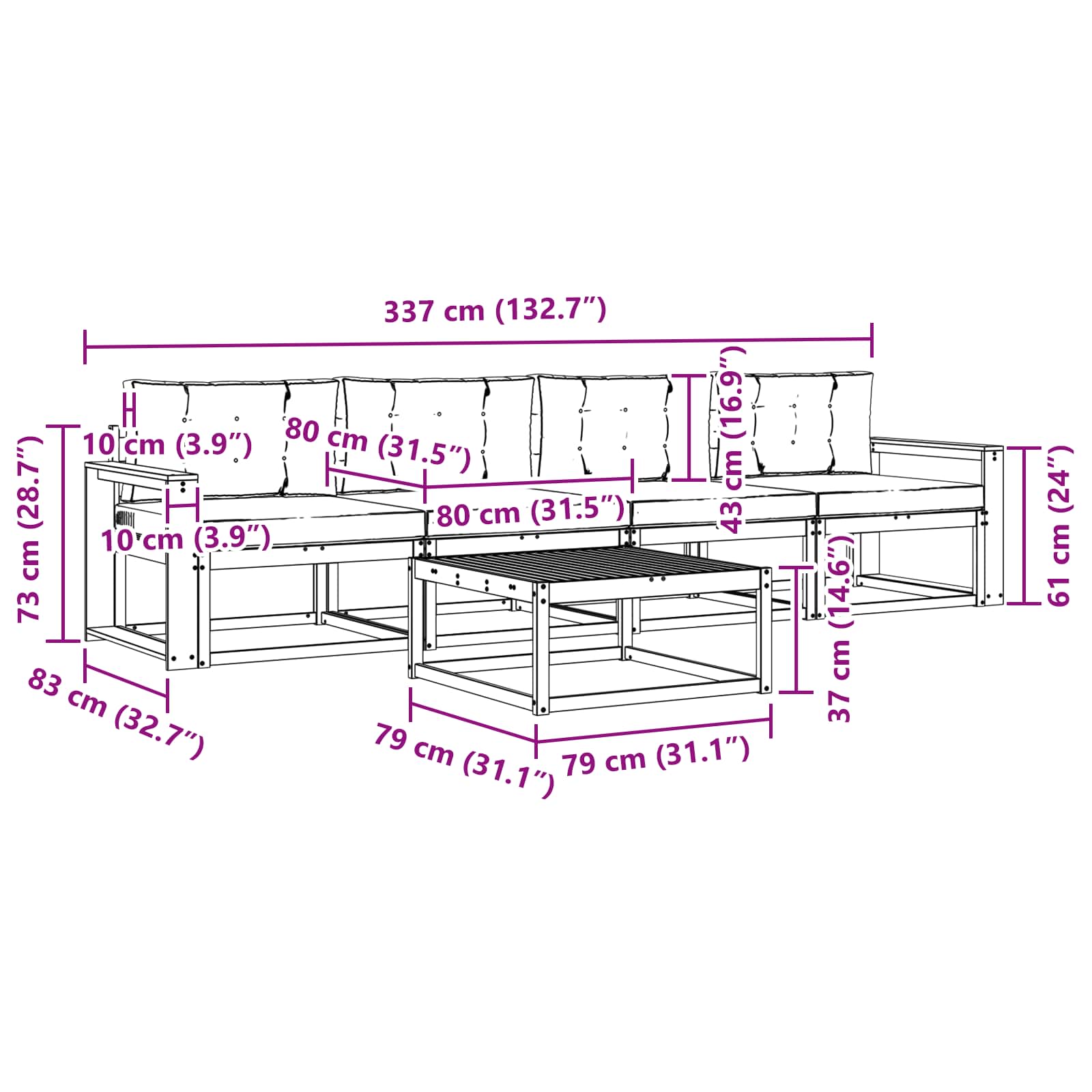 Set vanjskih sofa s jastukom 4 pcs Bijela i svjetlosiva