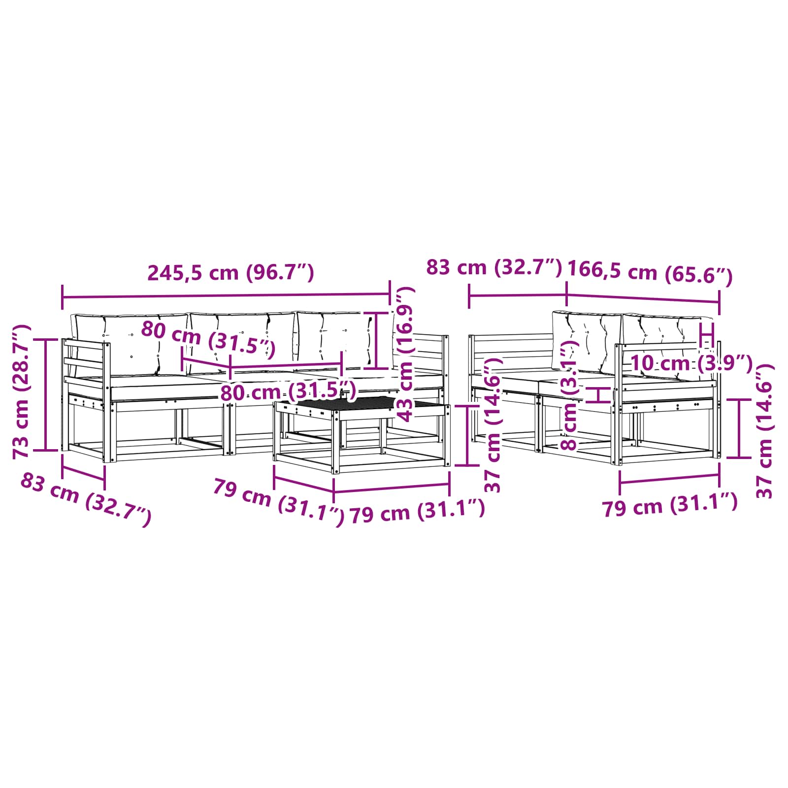 Set vanjskih sofa s jastukom 6 pcs Bijela i antracit