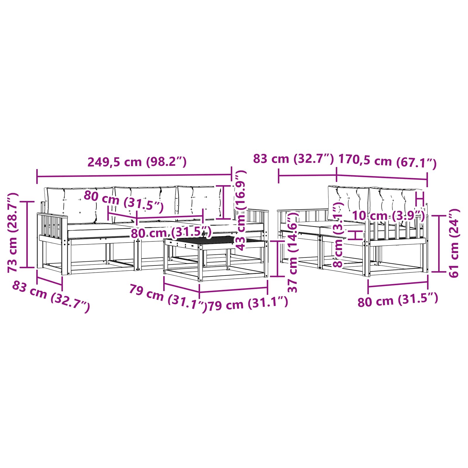 Set vanjskih sofa s jastukom 6 pcs Bijela i antracit