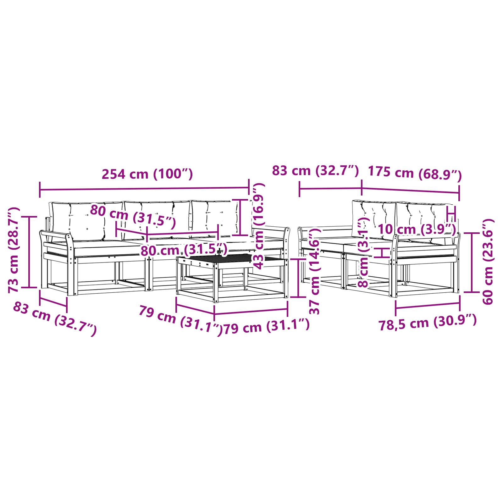 Set vanjskih sofa s jastukom 6 pcs Bijela i krem