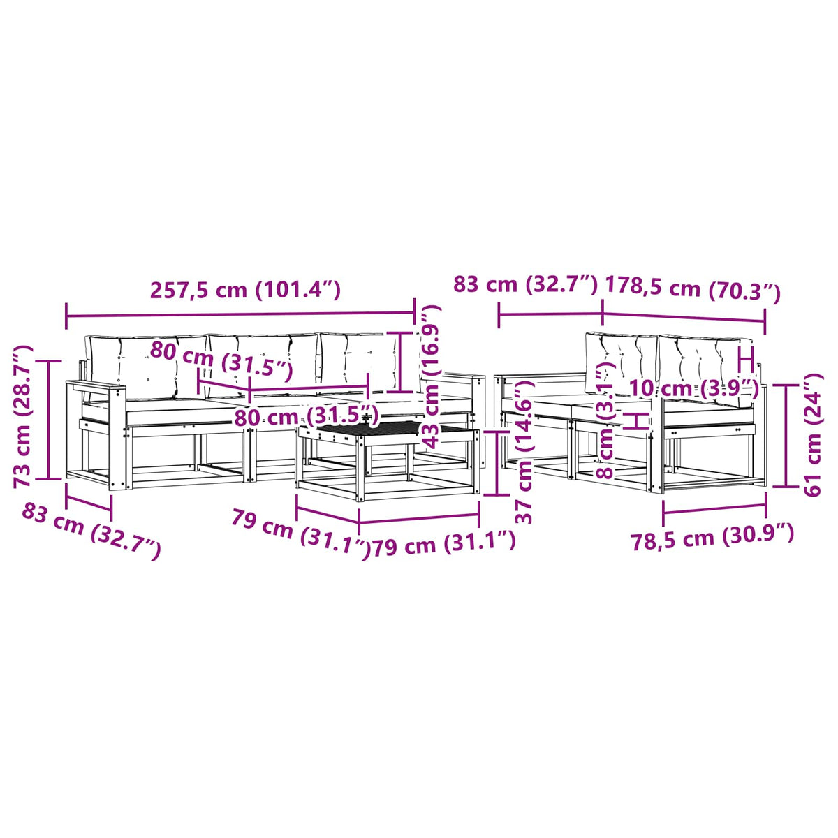 Set vanjskih sofa 6 kom. Bijela i antracit