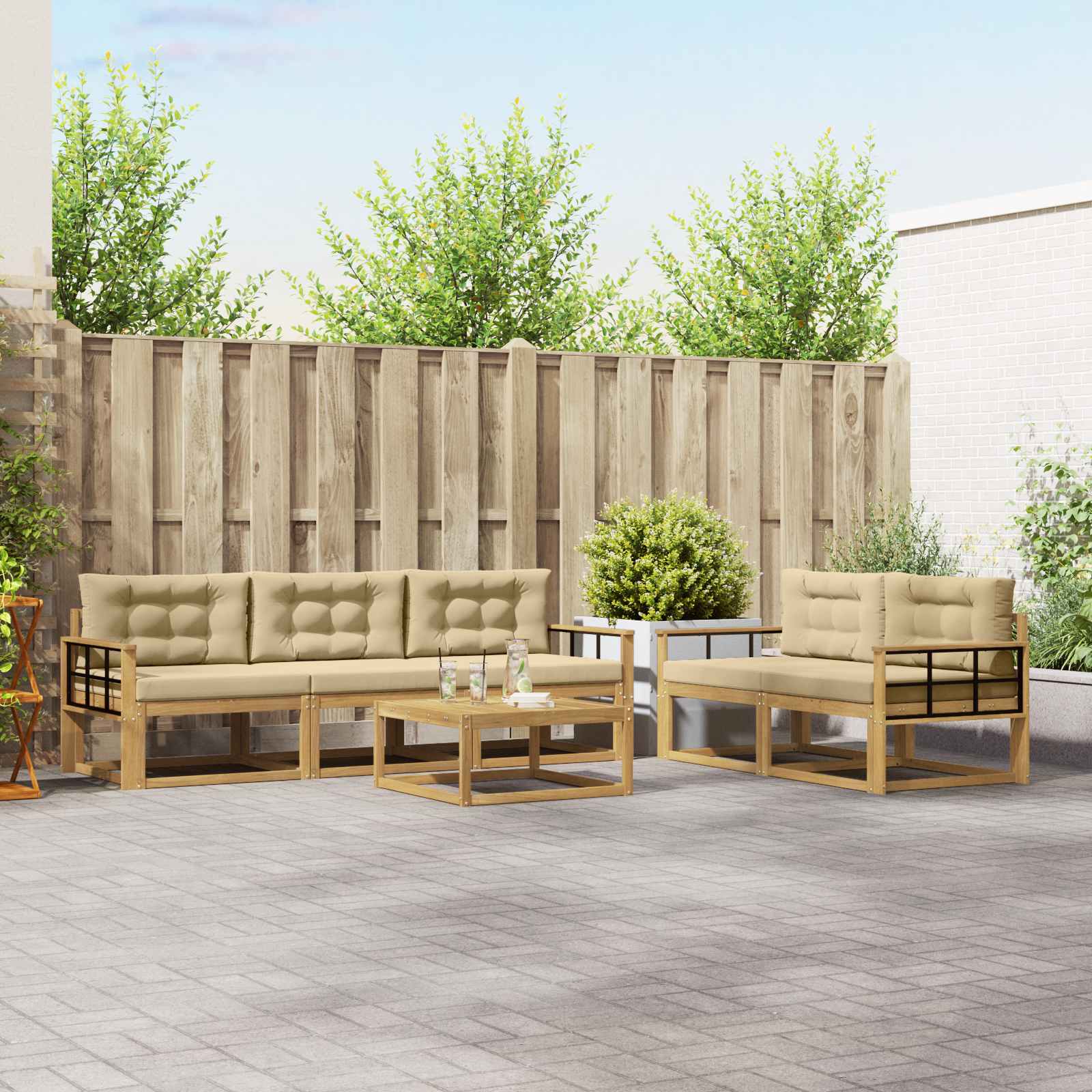 Set vanjskih sofa s jastukom 6 pcs Bijela i bež