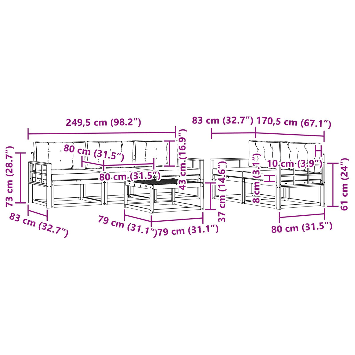 Set vanjskih sofa 6 kom. Bijela i bež