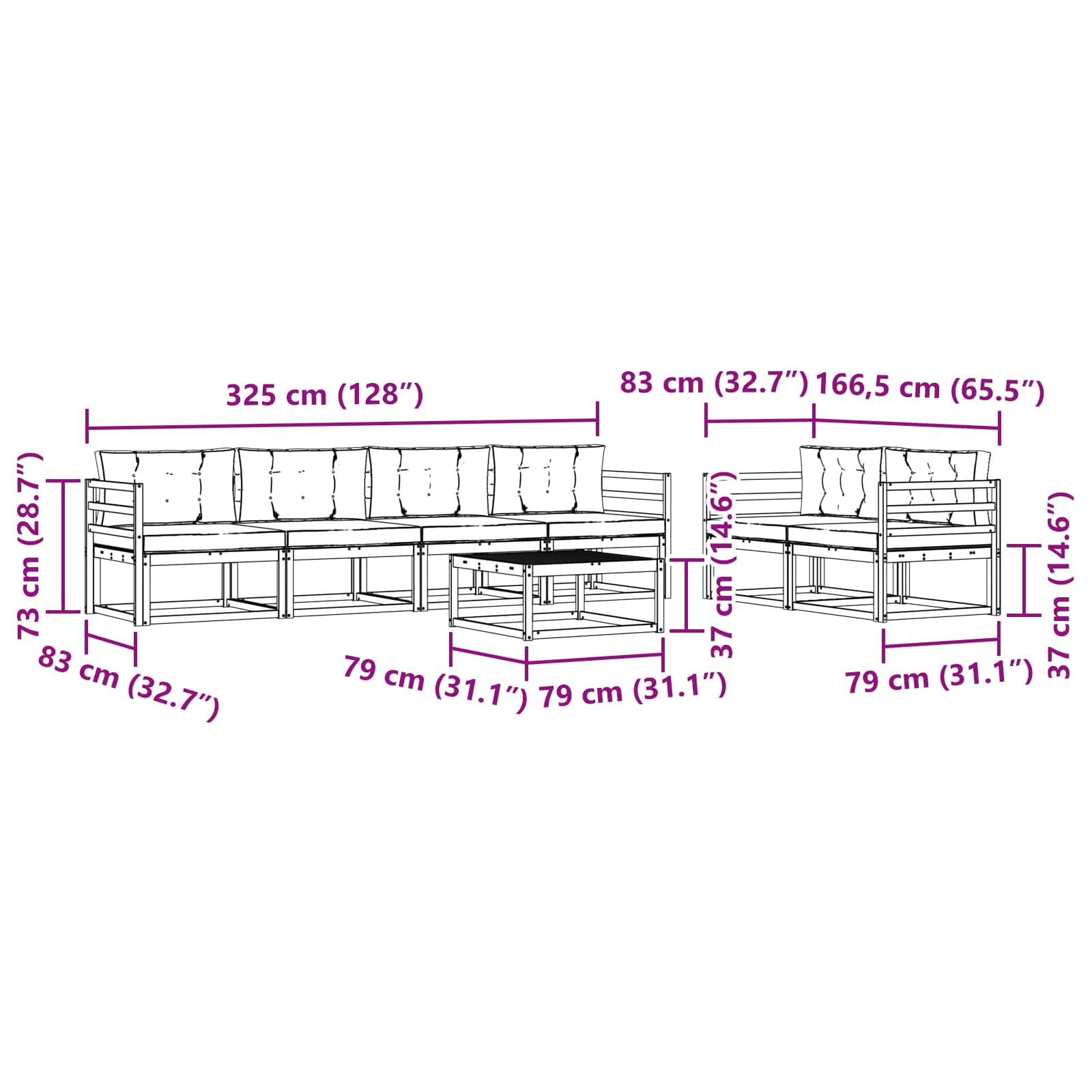 Set vanjskih sofa s jastukom 6 pcs Bijela i bež