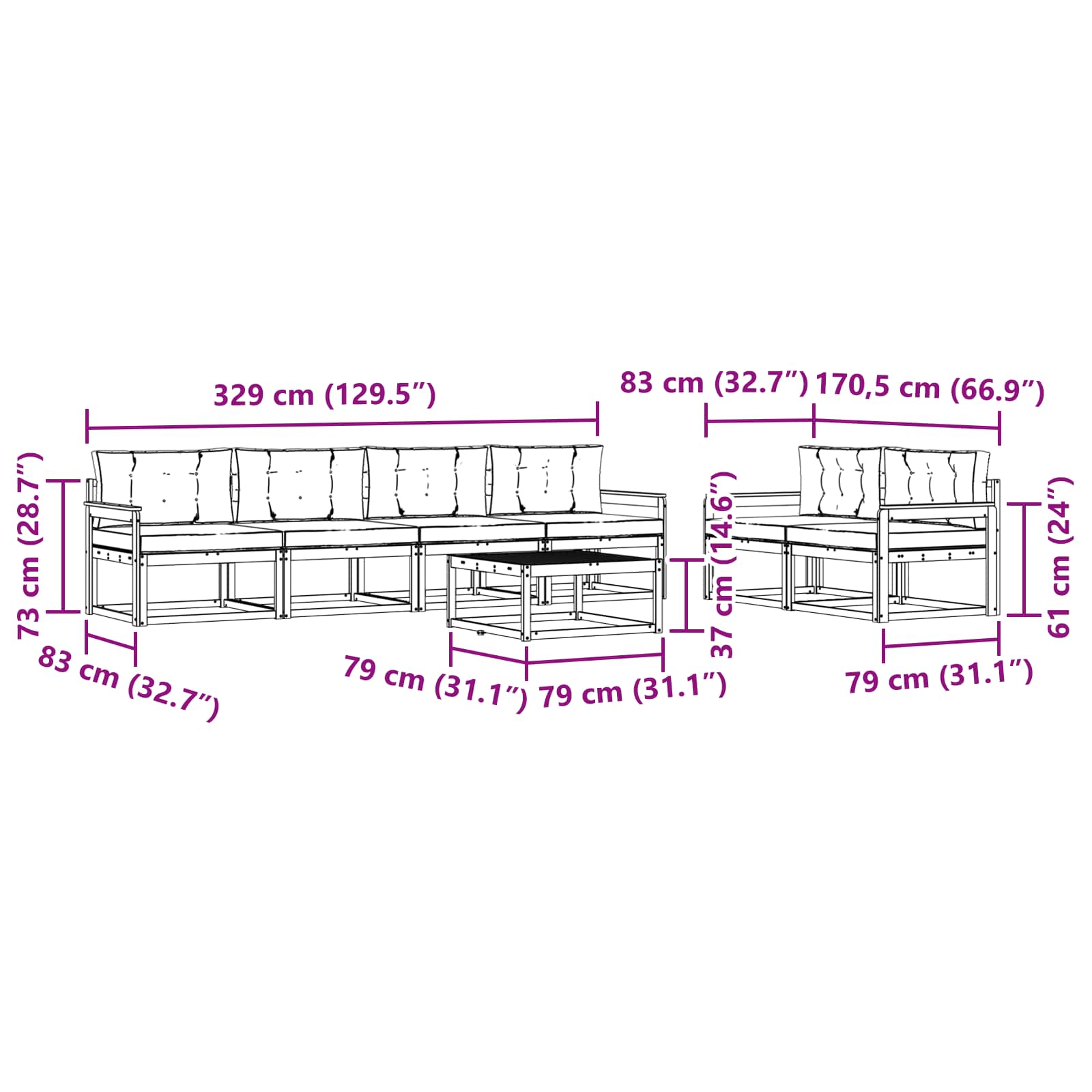 Set vanjskih sofa s jastukom 6 pcs Bijela i svjetlosiva