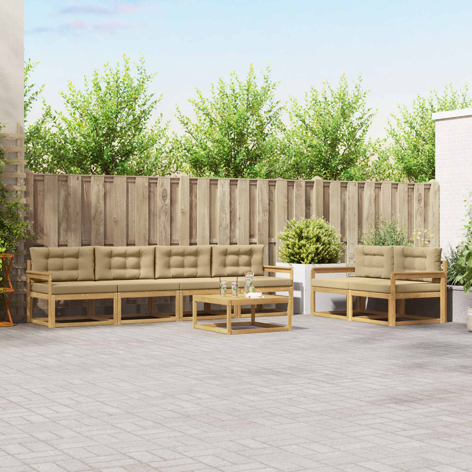 Set vanjskih sofa s jastukom 6 pcs Bijela i bež