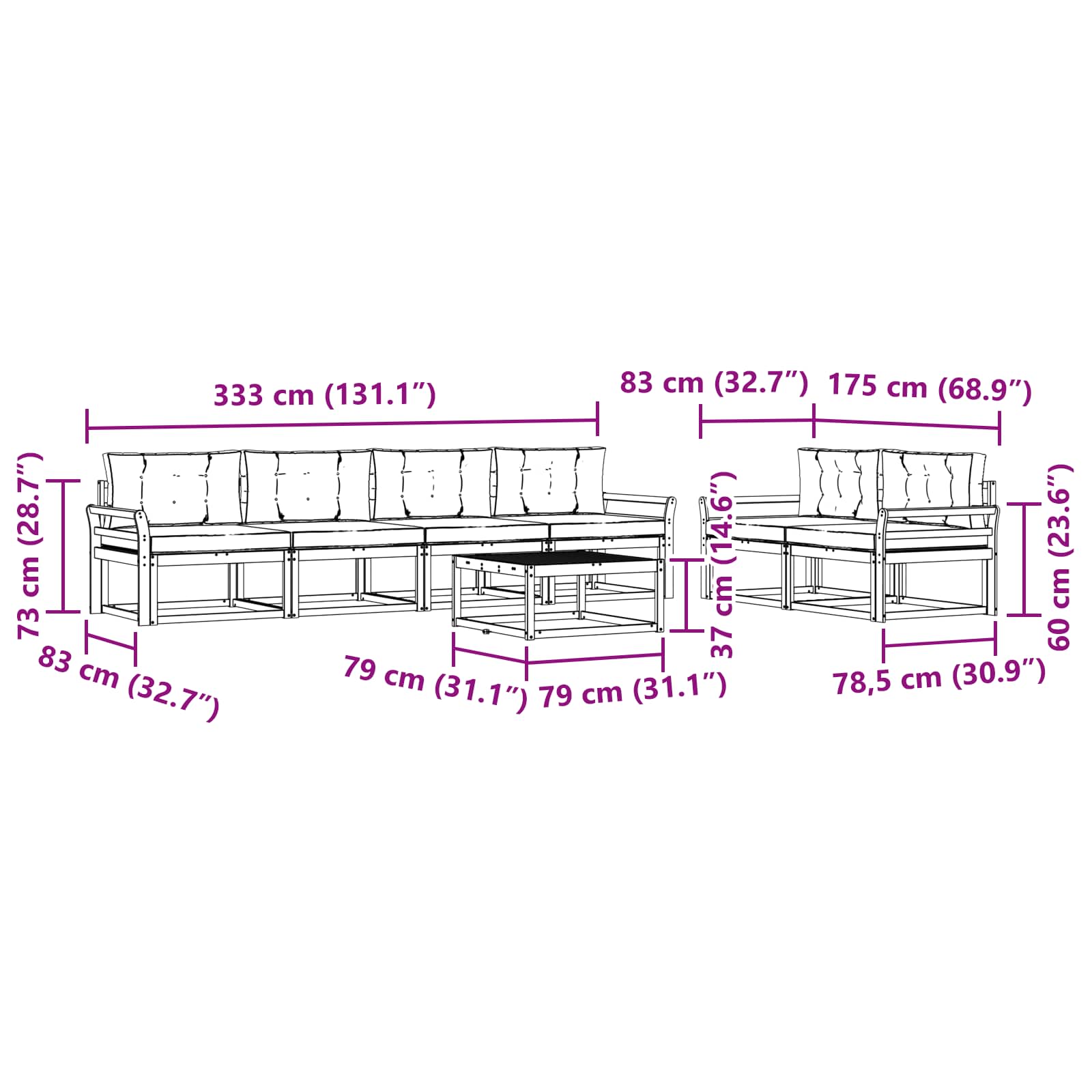 Set vanjskih sofa s jastukom 6 pcs Bijela i antracit
