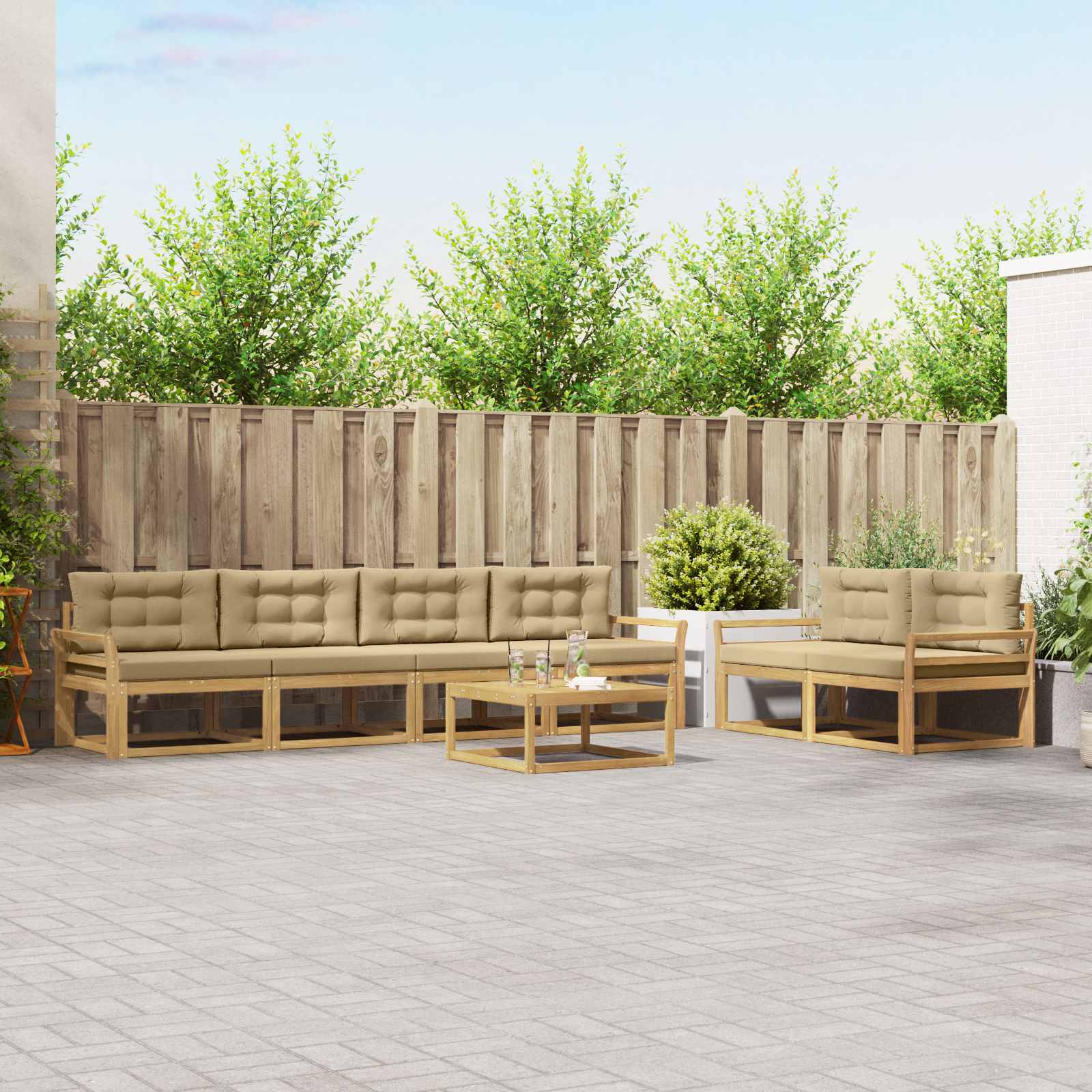 Set vanjskih sofa s jastukom 6 pcs Bijela i bež