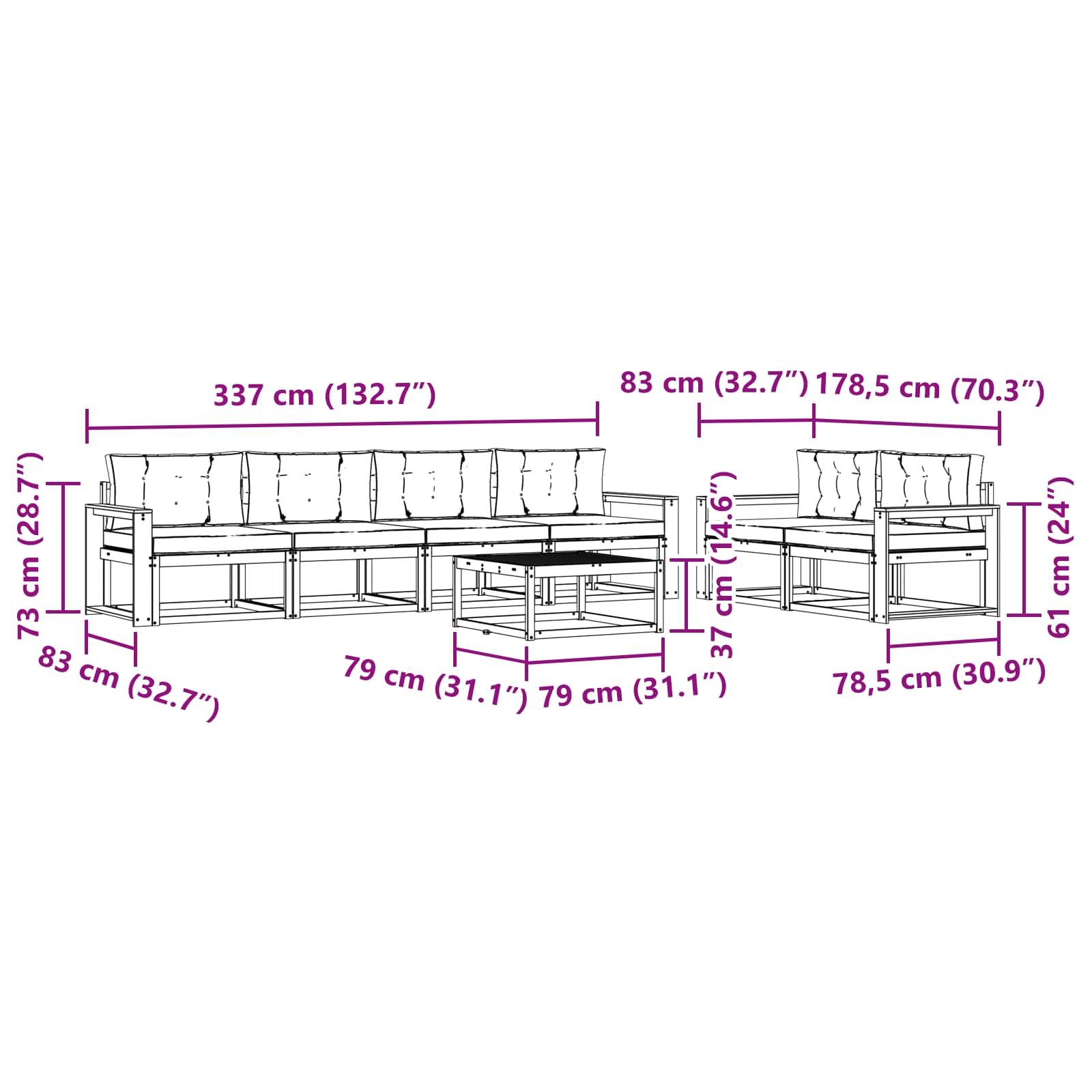 Set vanjskih sofa s jastukom 6 pcs Bijela i svjetlosiva