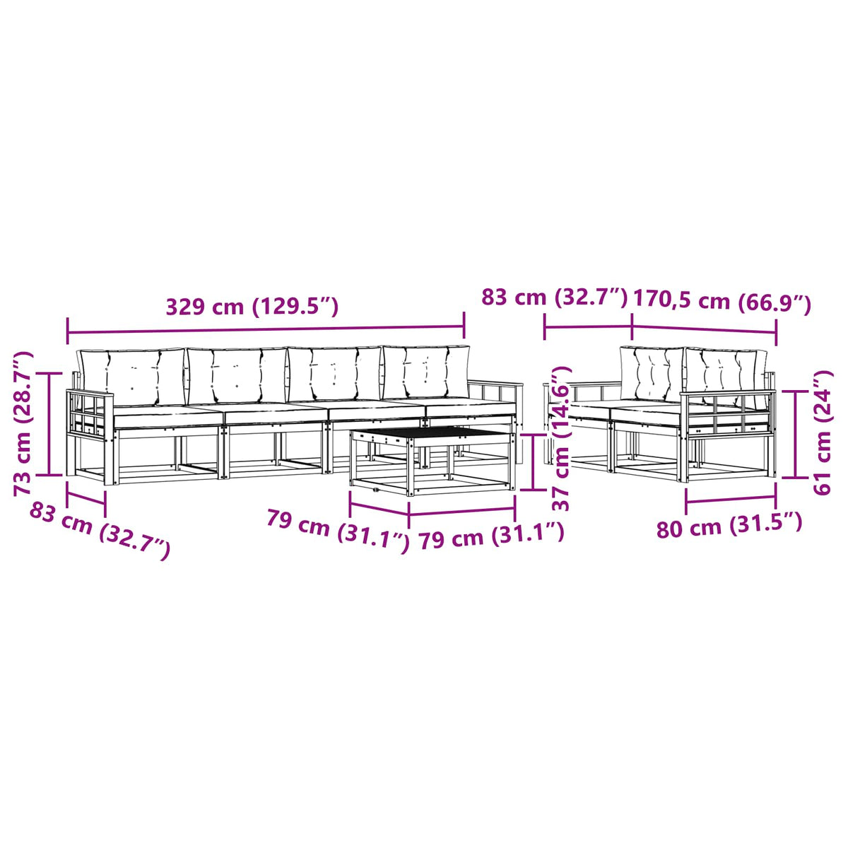 Set vanjskih sofa 6 kom. Bijela i antracit