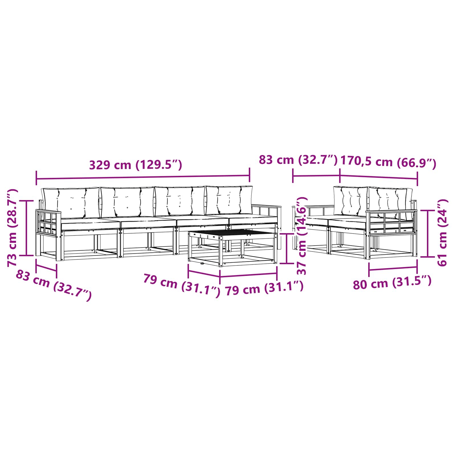 Set vanjskih sofa s jastukom 6 pcs Bijela i bež