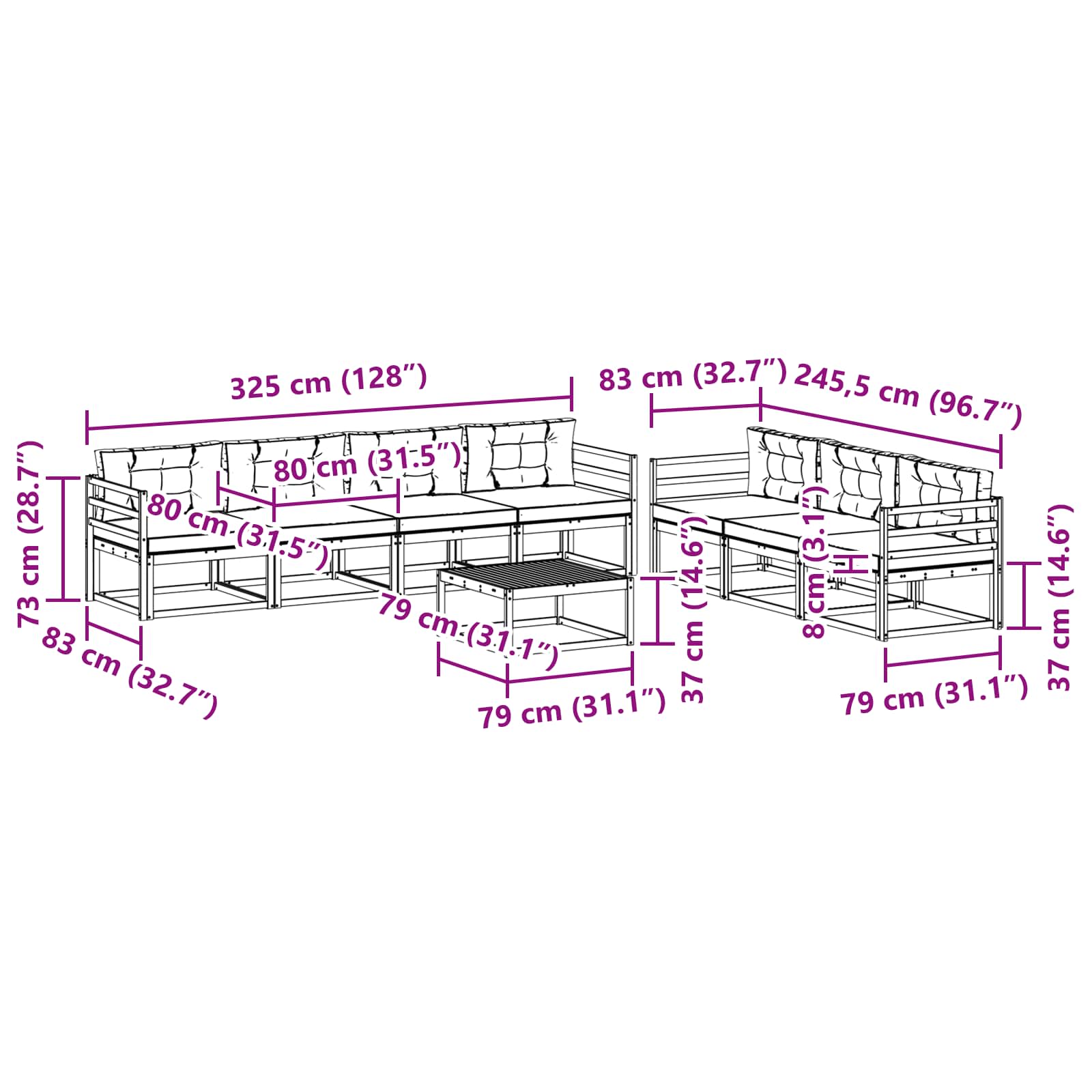 Set vanjskih sofa s jastukom 7 pcs Bijela i krem