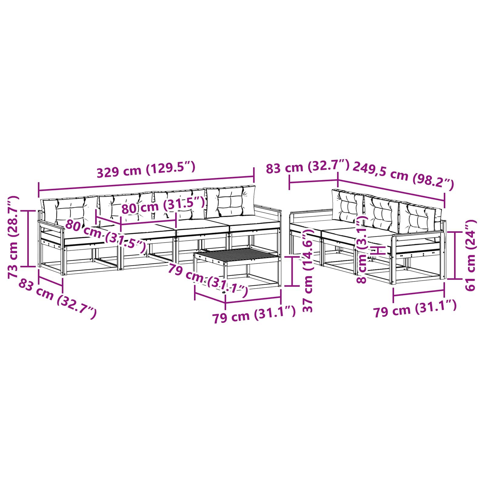 Set vanjskih sofa s jastukom 7 pcs Bijela i antracit