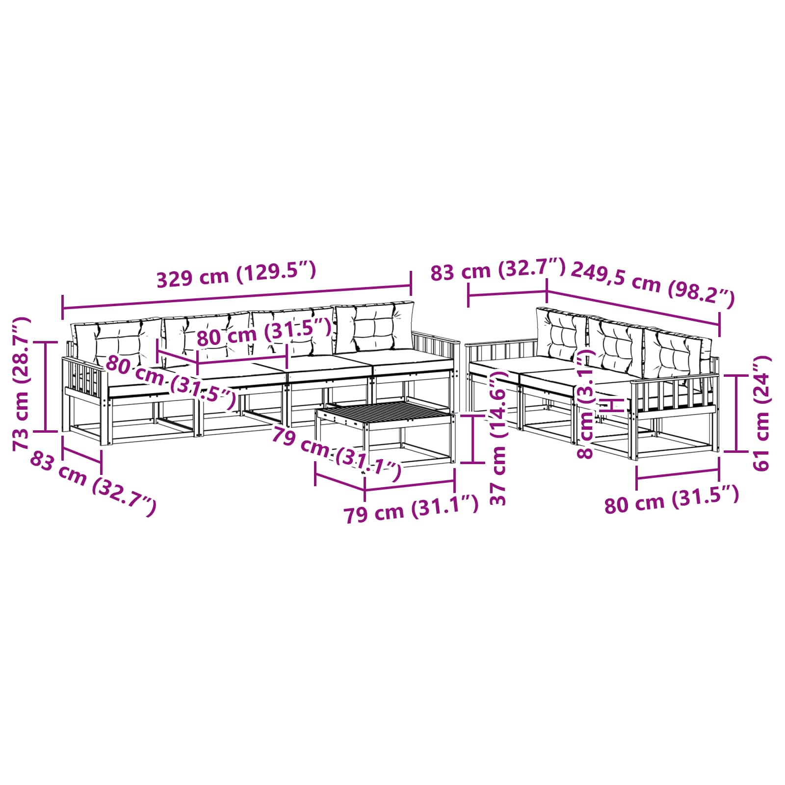Set vanjskih sofa s jastukom 7 pcs Bijela i bež