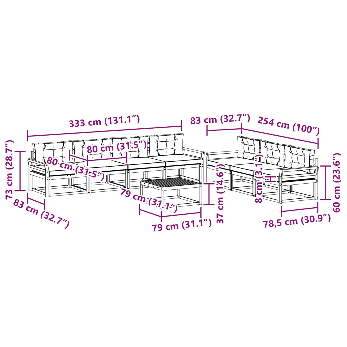 Set vanjskih sofa 7 kom. Bijela i krem
