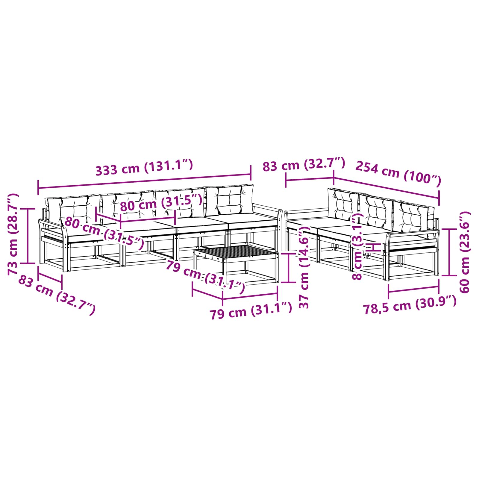 Set vanjskih sofa s jastukom 7 pcs Bijela i bež