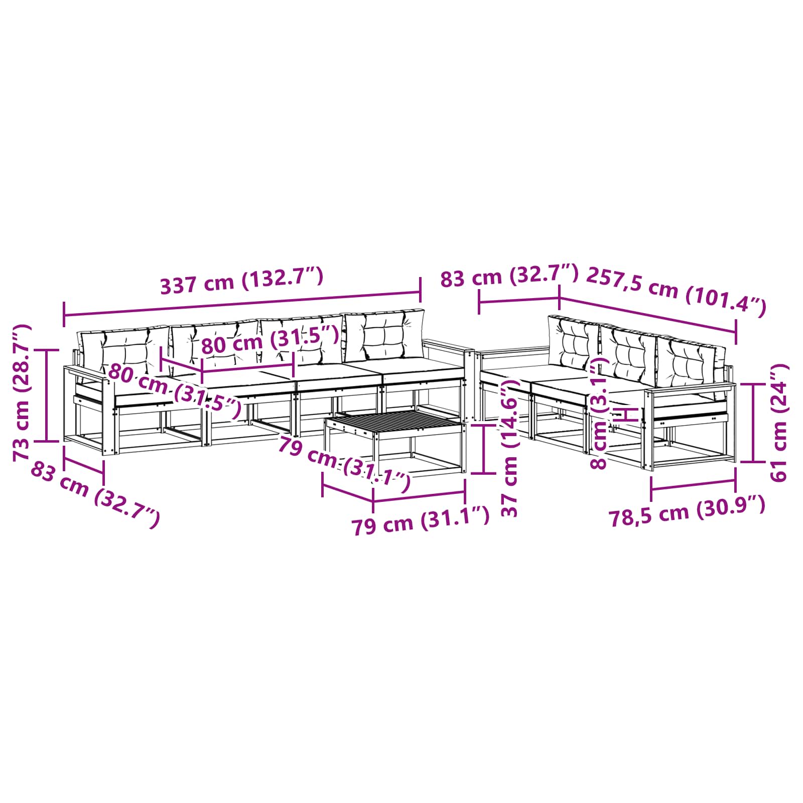 Set vanjskih sofa s jastukom 7 pcs Bijela i svjetlosiva