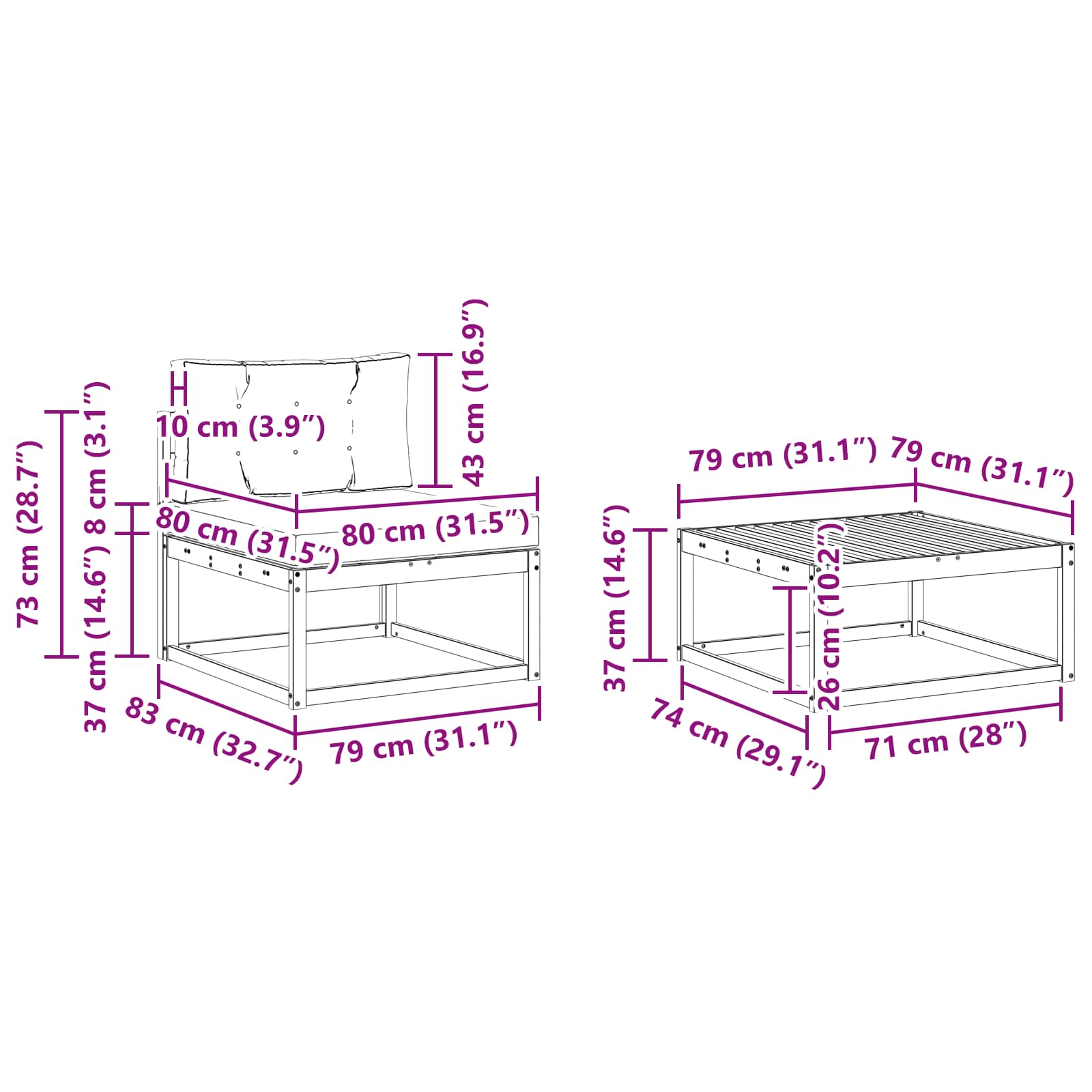 Set vanjskih sofa s jastukom 7 pcs Bijela i bež