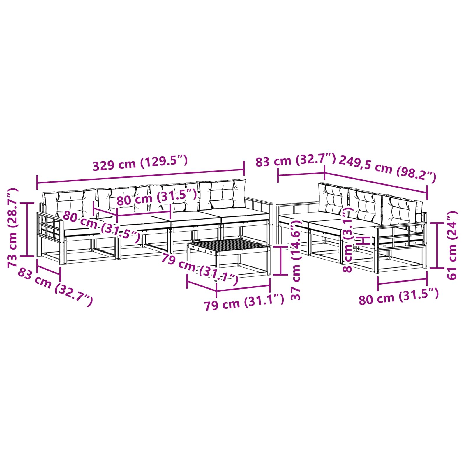 Set vanjskih sofa s jastukom 7 pcs Bijela i krem