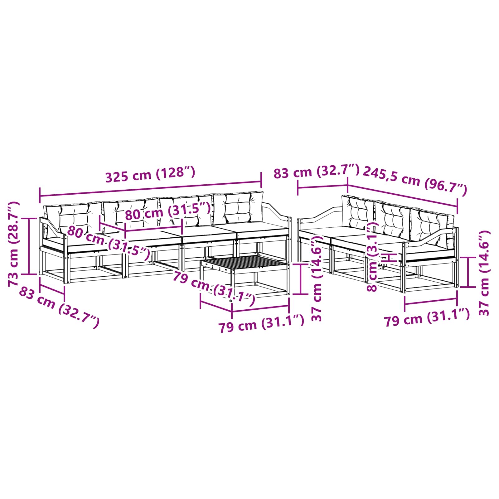 Set vanjskih sofa s jastukom 7 pcs Bijela i krem