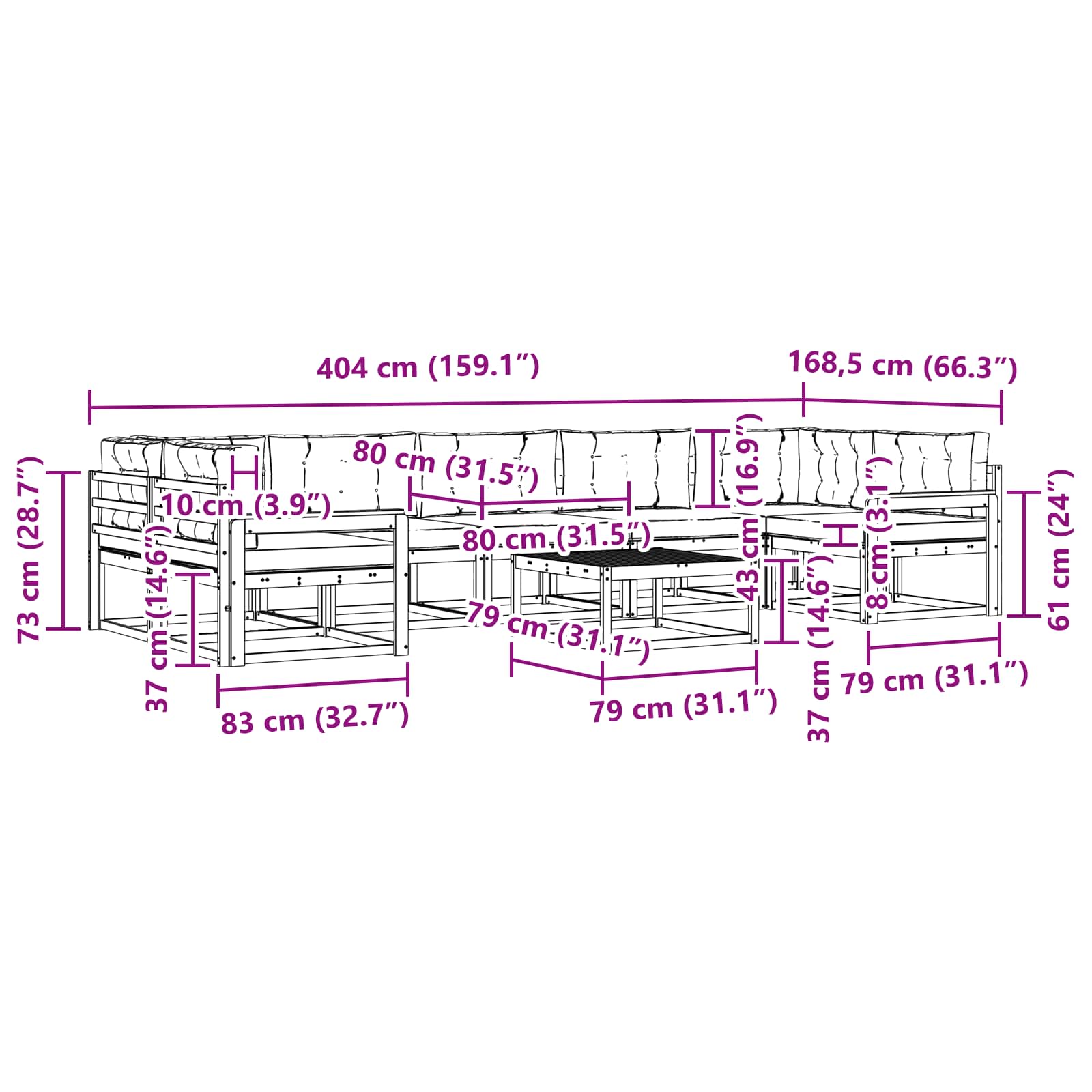 Set vanjskih sofa s jastukom 6 pcs Bijela i bež