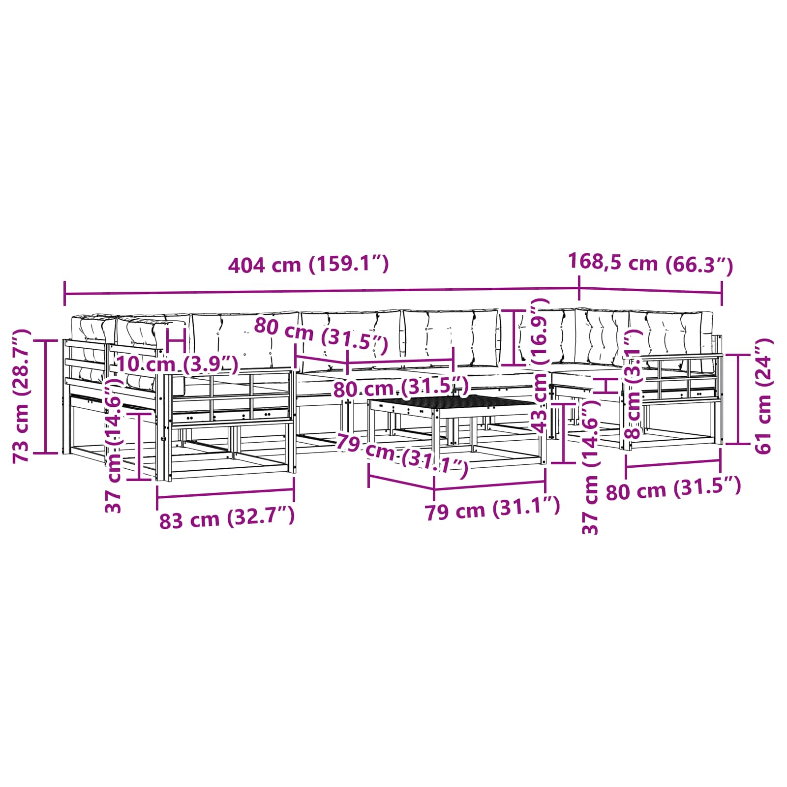 Set vanjskih sofa s jastukom 6 pcs Bijela i bež