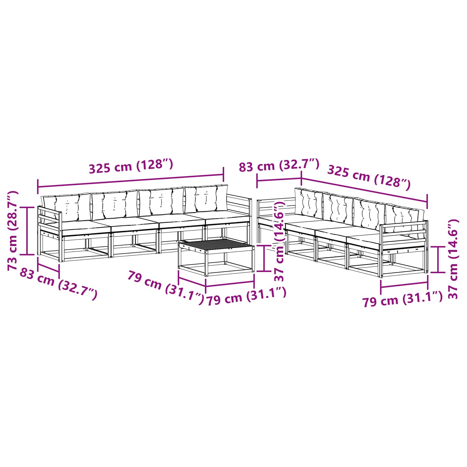 Set vanjskih sofa 9 pcs Bijela i antracit 79 x 79 x 37 cm
