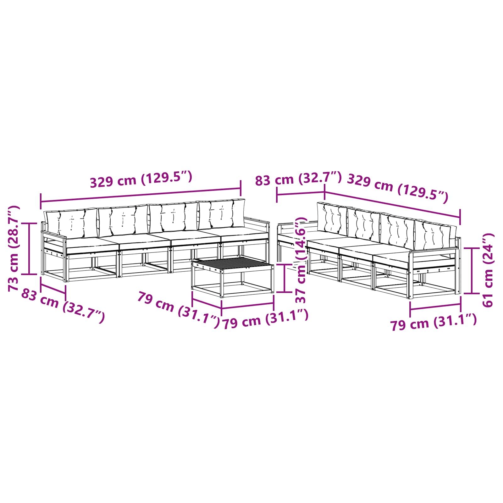 Set vanjskih sofa 9 pcs Bijela i antracit 79 x 79 x 37 cm