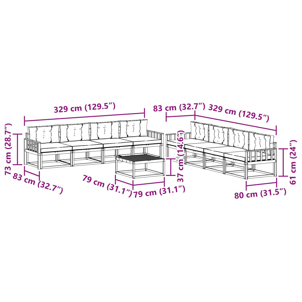 Set vanjskih sofa 9 kom. Bijela i antracit Poliester