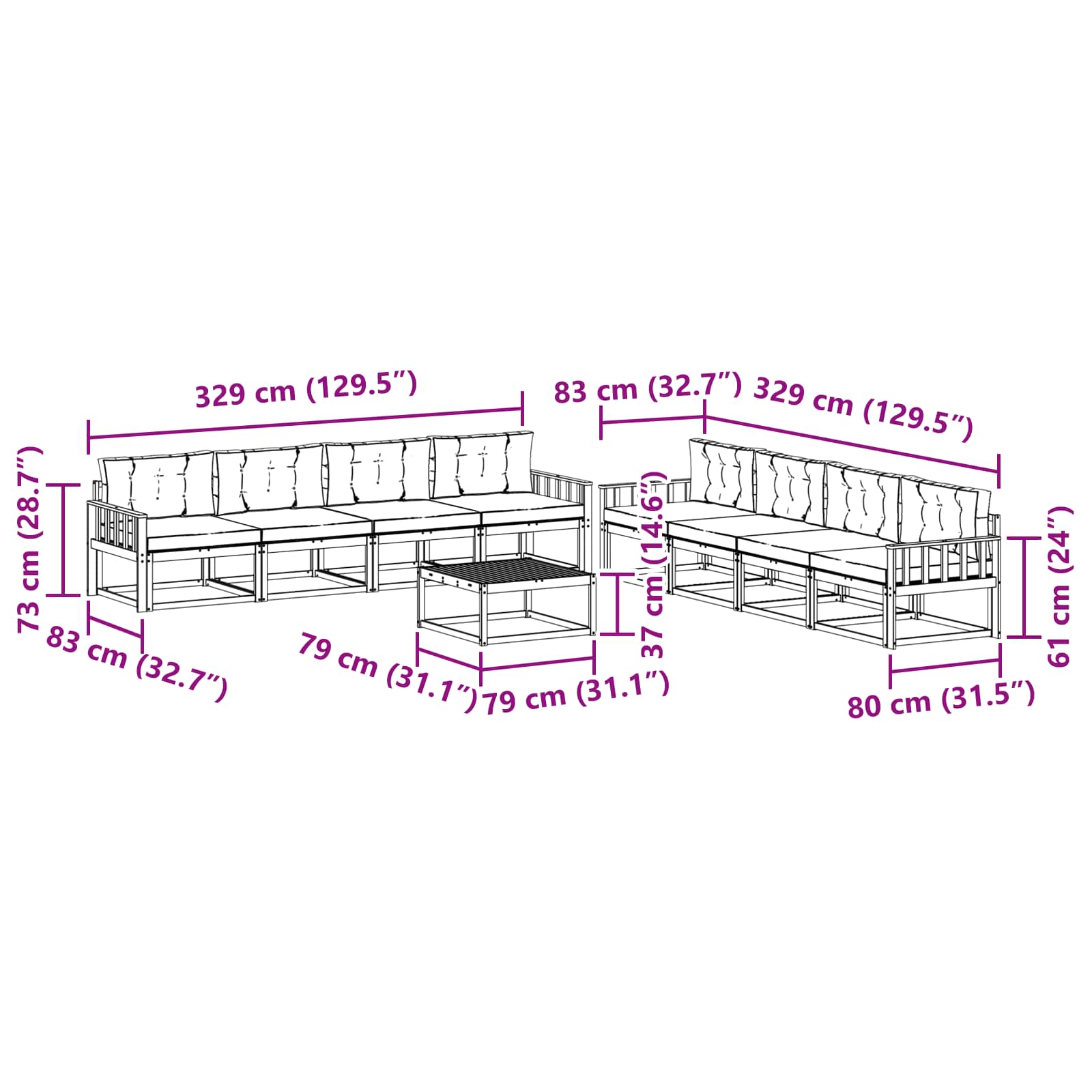 Set vanjskih sofa 9 pcs Bijela i bež 79 x 79 x 37 cm Poliester