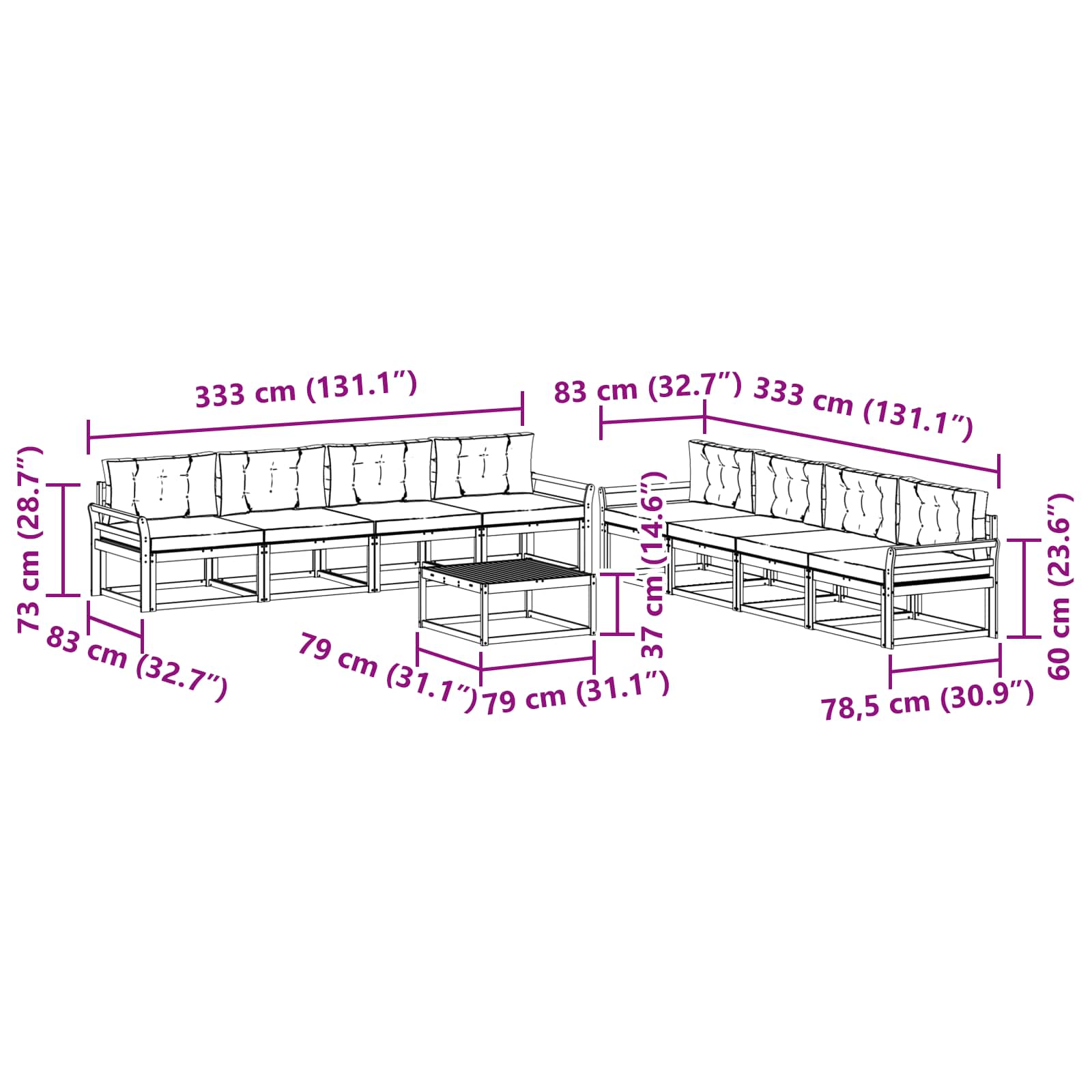 Set vanjskih sofa 9 pcs Bijela i antracit 79 x 79 x 37 cm