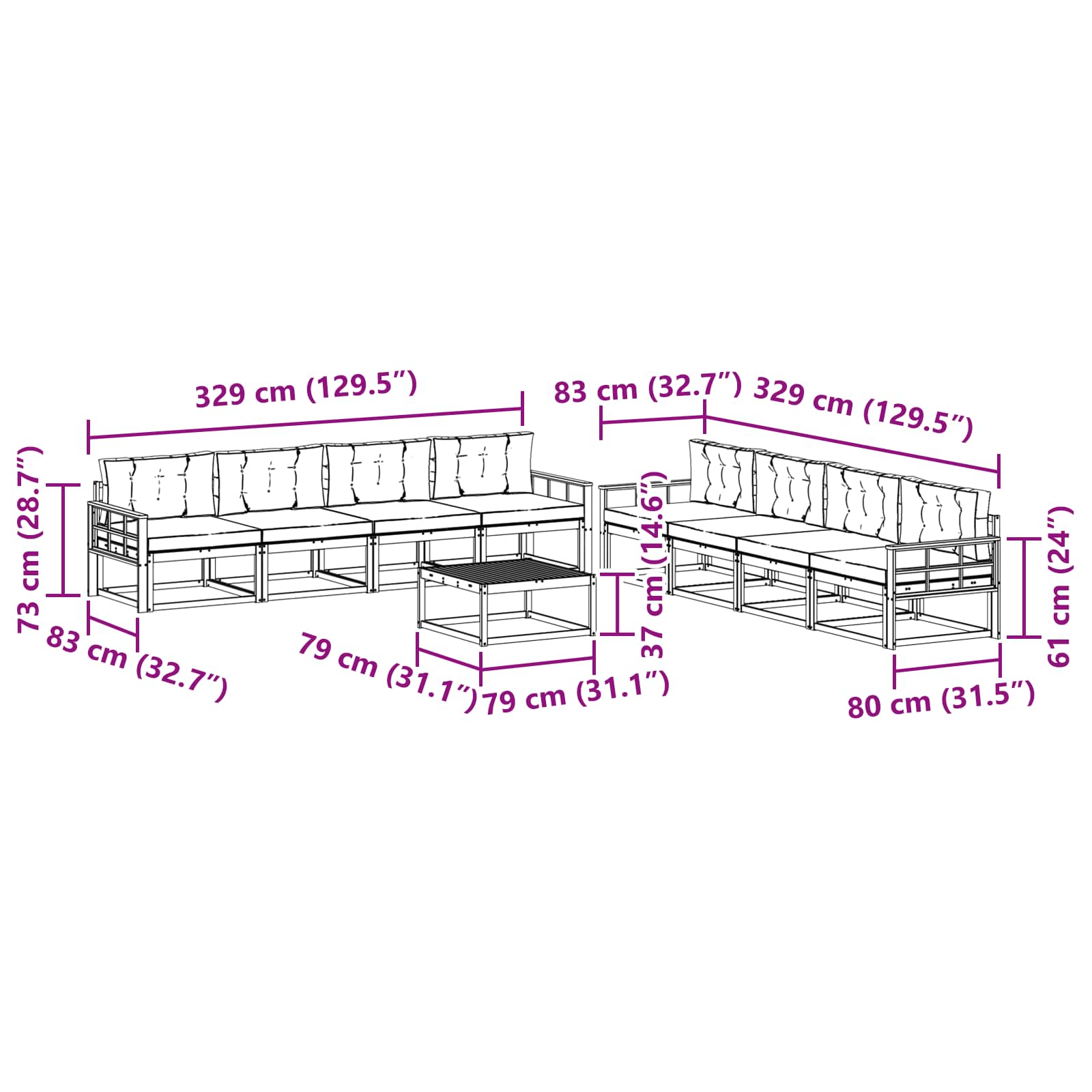 Set vanjskih sofa 9 pcs Bijela i antracit 79 x 79 x 37 cm