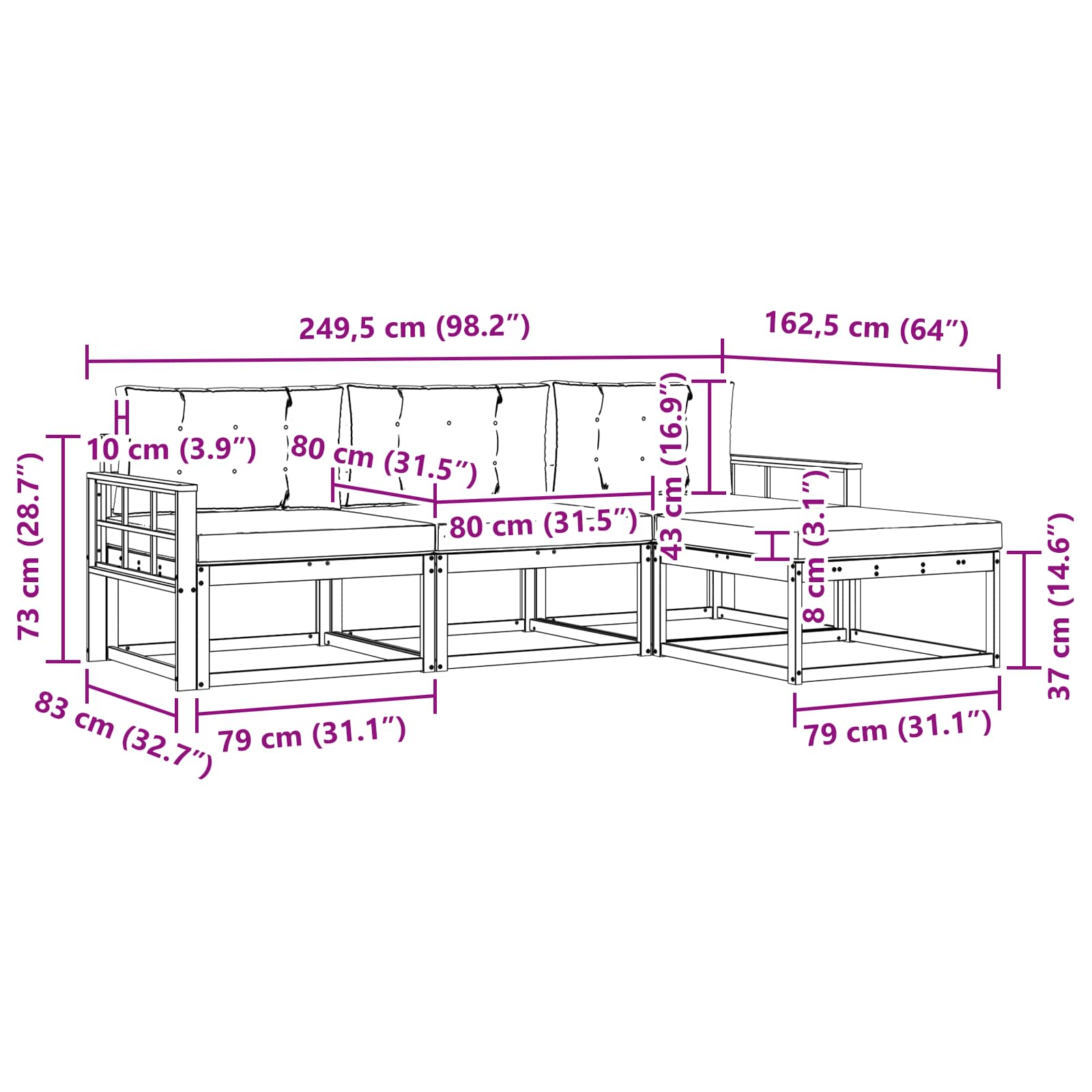 Set vanjskih sofa s jastukom 4 pcs Bijela i antracit Poliester
