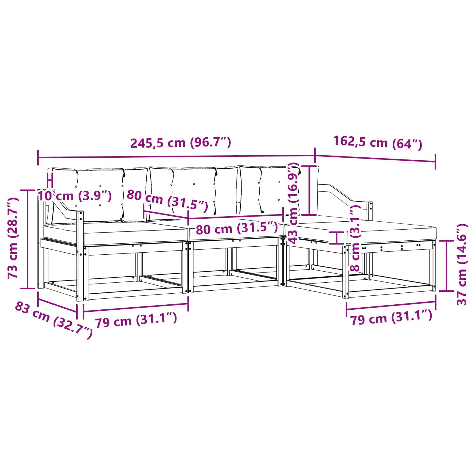 Set vanjskih sofa s jastukom 4 pcs Bijela i krem Poliester