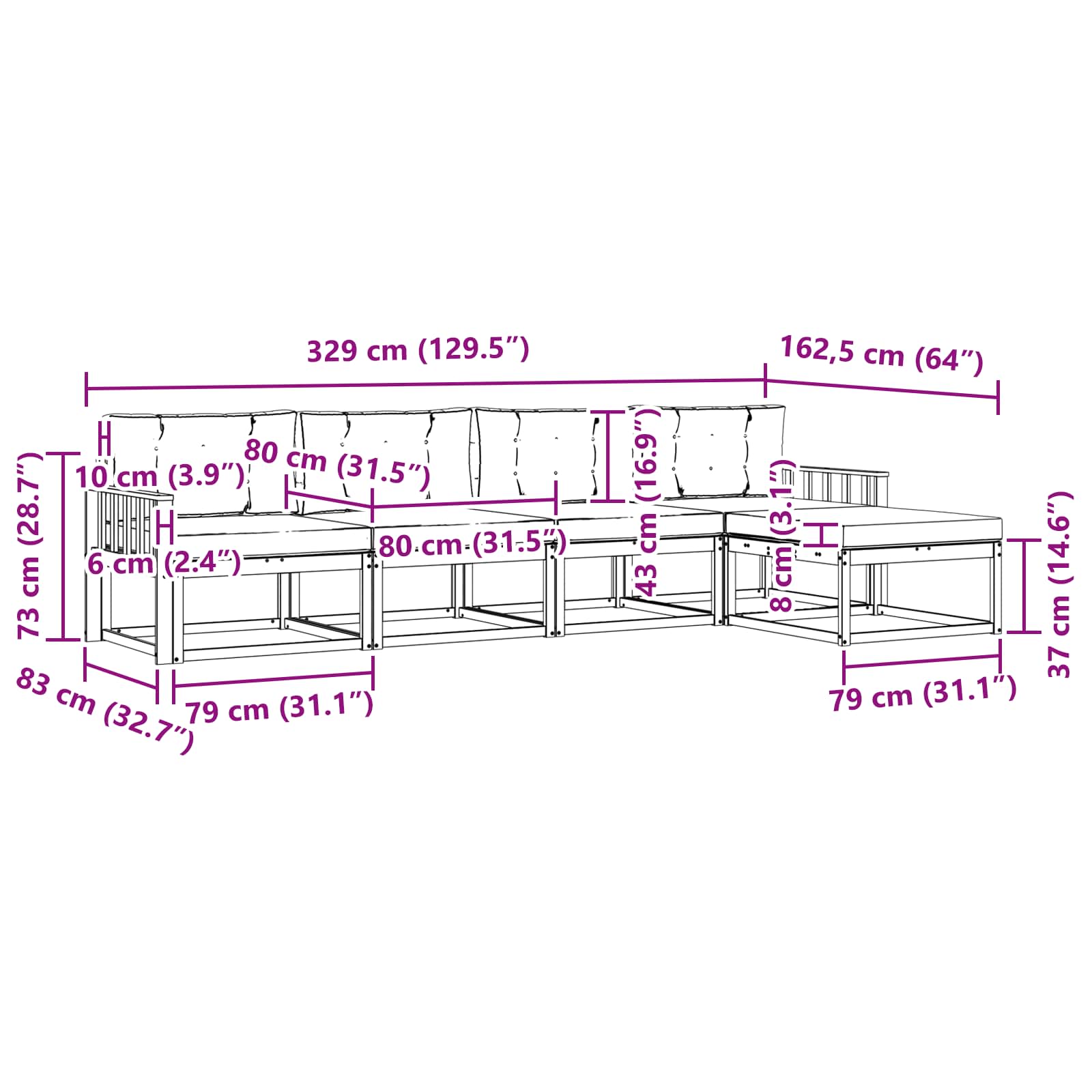Set vanjskih sofa s jastukom 4 pcs Bijela i bež Poliester