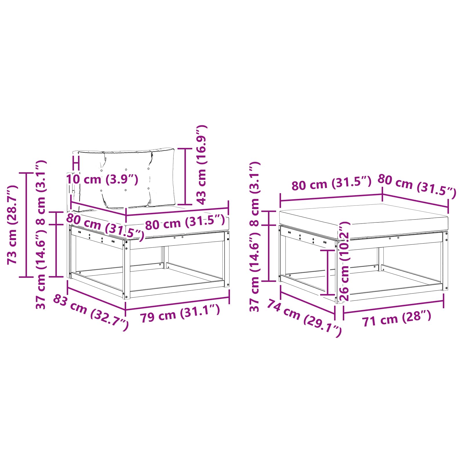 Set vanjskih sofa s jastukom 4 pcs Bijela i bež Poliester