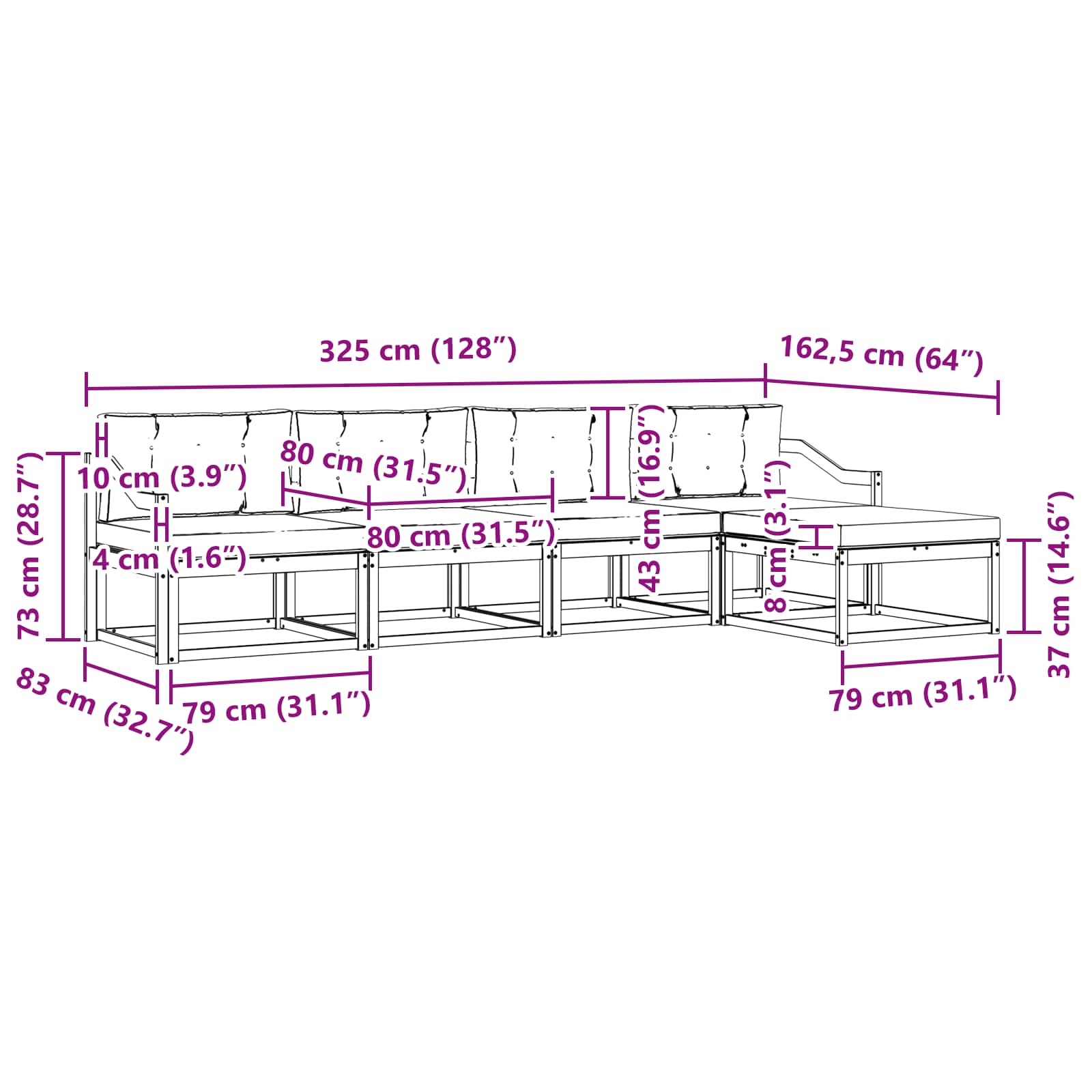 Set vanjskih sofa s jastukom 4 pcs Bijela i bež Poliester