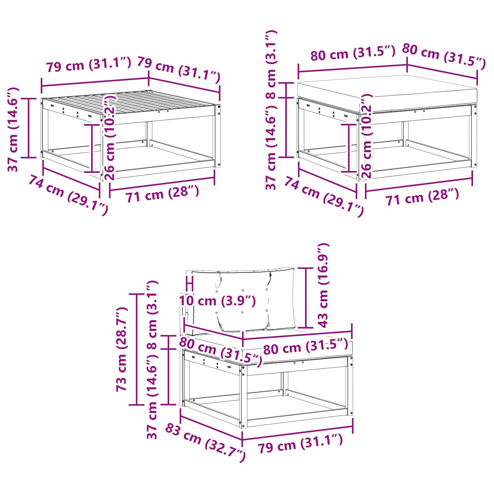 Set vanjskih sofa 6 pcs Bijela i svjetlosiva 79 x 79 x 37 cm