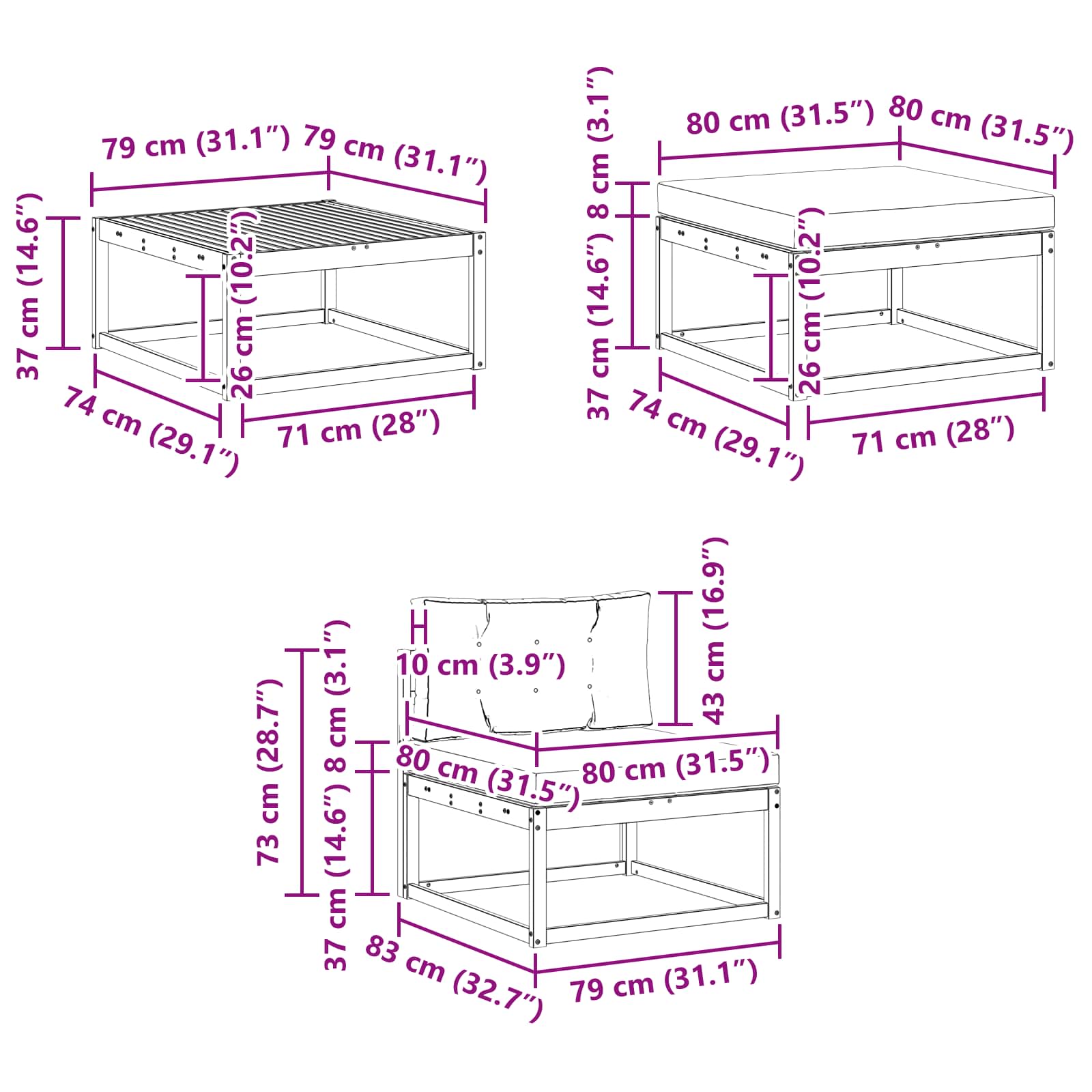 Set vanjskih sofa 6 pcs Bijela i krem 79 x 79 x 37 cm Poliester